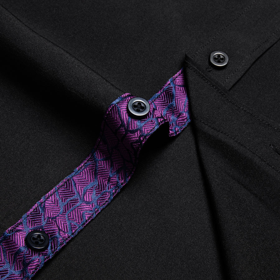 Black With Purple Novelty Edge Dress Shirt shirt    - Sophisticated Gentlemen