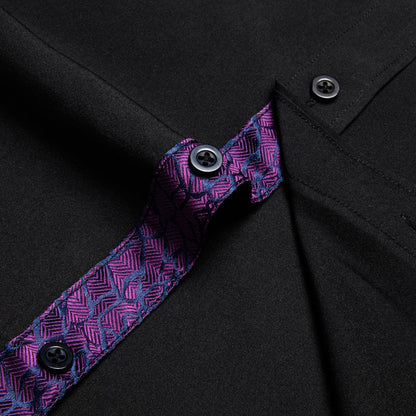 Black With Purple Novelty Edge Dress Shirt shirt    - Sophisticated Gentlemen