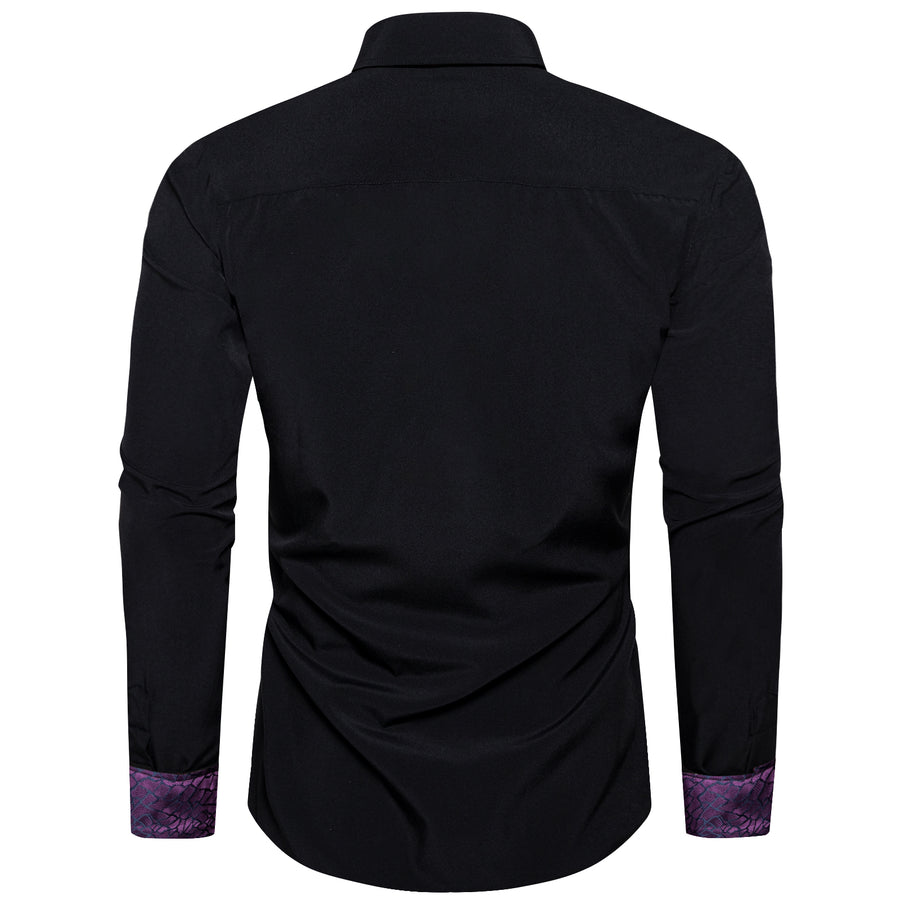 Black With Purple Novelty Edge Dress Shirt shirt S   - Sophisticated Gentlemen