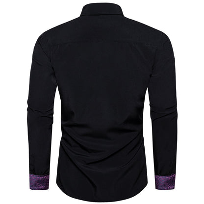 Black With Purple Novelty Edge Dress Shirt shirt S   - Sophisticated Gentlemen