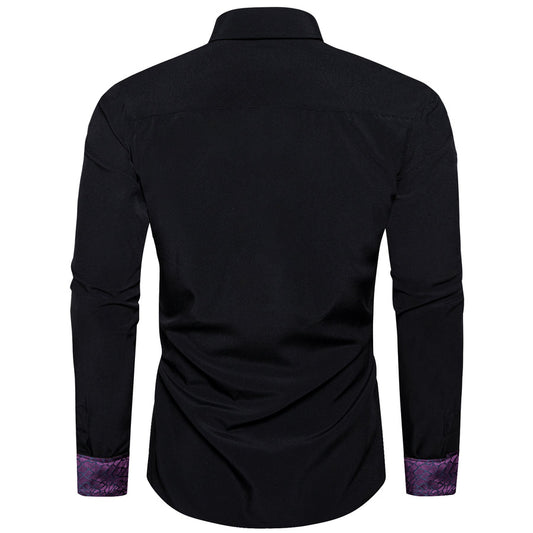 Black With Purple Novelty Edge Dress Shirt shirt S   - Sophisticated Gentlemen