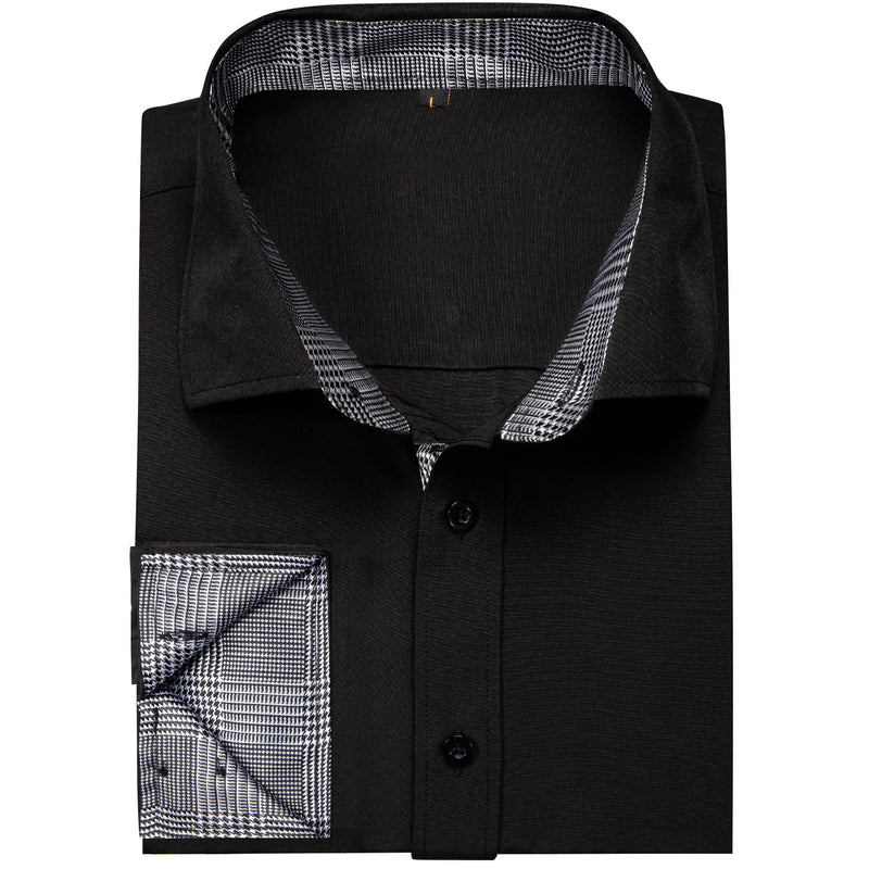 Black With Gray Plaid Edge Men's Solid Dress Shirt shirt    - Sophisticated Gentlemen