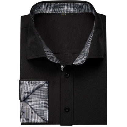 Black With Gray Plaid Edge Men's Solid Dress Shirt shirt    - Sophisticated Gentlemen