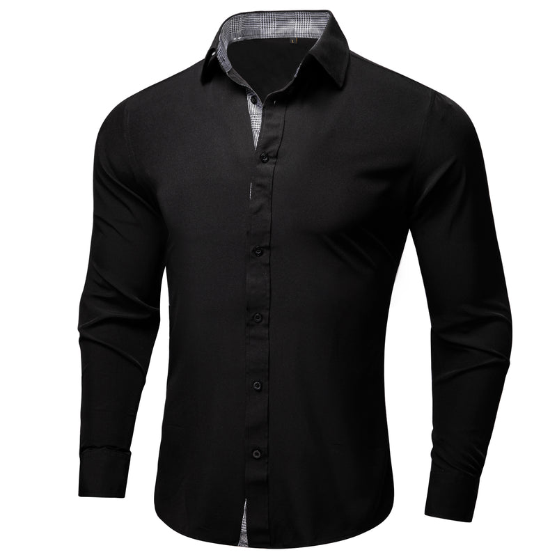 Black With Gray Plaid Edge Men's Solid Dress Shirt shirt S   - Sophisticated Gentlemen