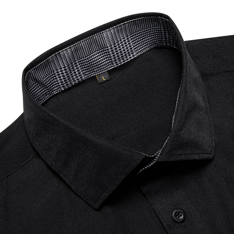 Black With Gray Plaid Edge Men's Solid Dress Shirt shirt    - Sophisticated Gentlemen