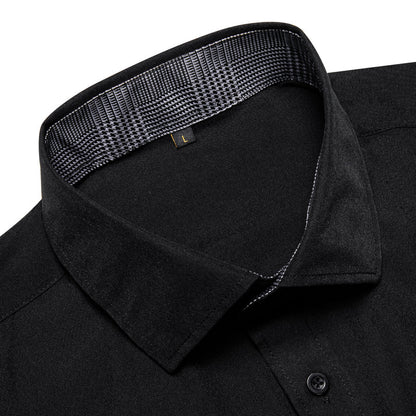 Black With Gray Plaid Edge Men's Solid Dress Shirt shirt    - Sophisticated Gentlemen