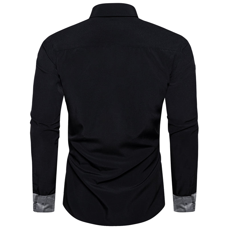 Black With Gray Plaid Edge Men's Solid Dress Shirt shirt    - Sophisticated Gentlemen