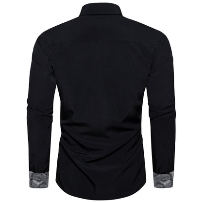 Black With Gray Plaid Edge Men's Solid Dress Shirt shirt    - Sophisticated Gentlemen