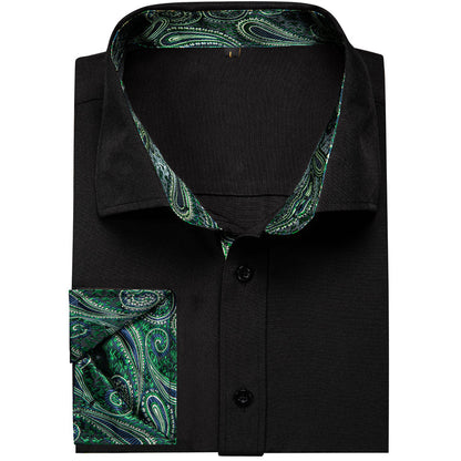 Black With Green Paisley Edge Dress Shirt shirt    - Sophisticated Gentlemen