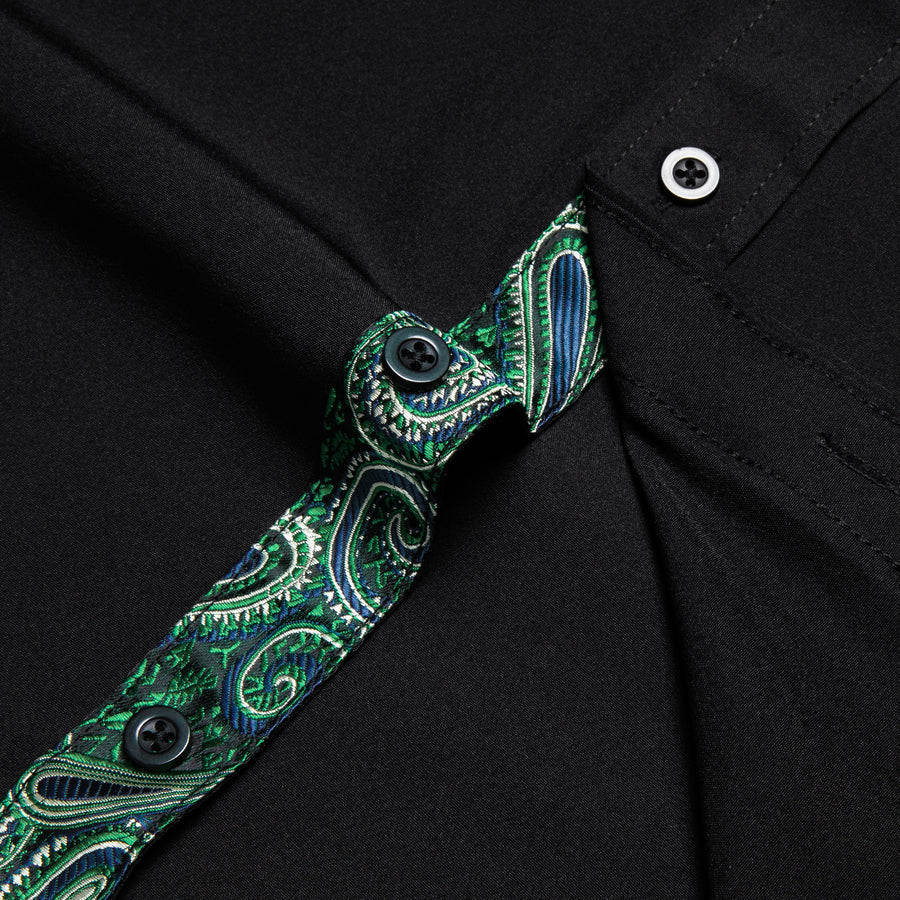Black With Green Paisley Edge Dress Shirt shirt    - Sophisticated Gentlemen