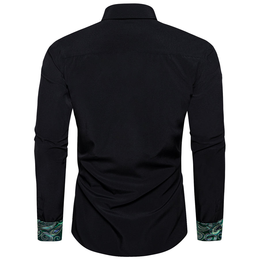 Black With Green Paisley Edge Dress Shirt shirt    - Sophisticated Gentlemen