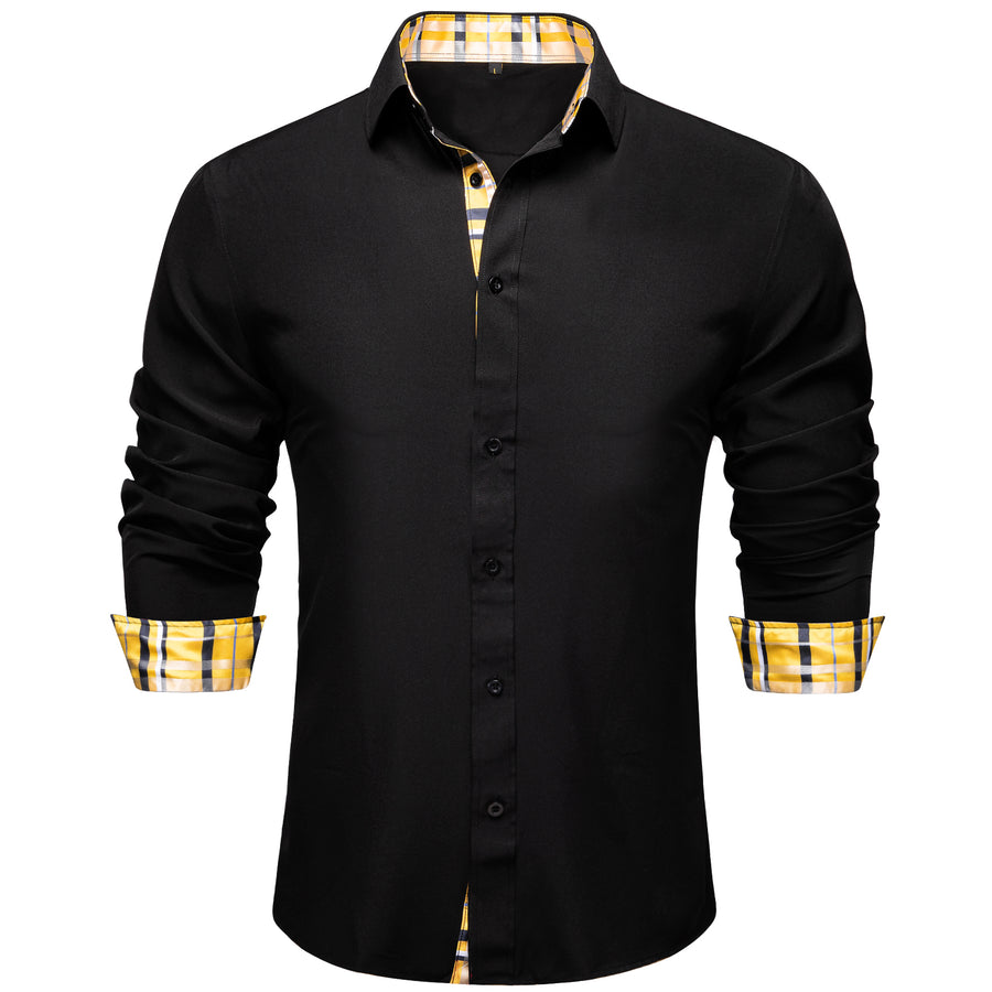 Black With Yellow Plaid Edge Men's Solid Dress Shirt shirt S   - Sophisticated Gentlemen