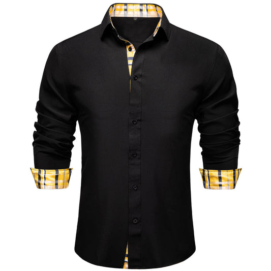 Black With Yellow Plaid Edge Men's Solid Dress Shirt shirt S   - Sophisticated Gentlemen