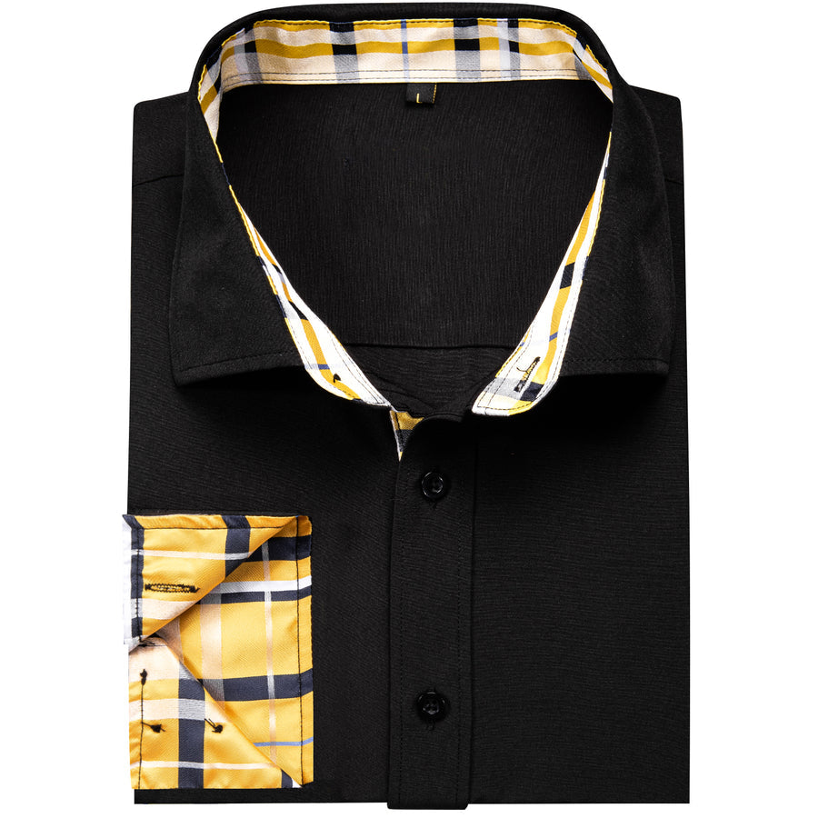 Black With Yellow Plaid Edge Men's Solid Dress Shirt shirt    - Sophisticated Gentlemen