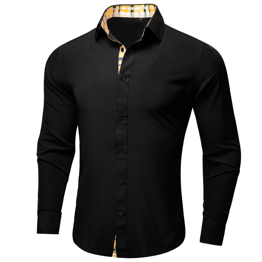 Black With Yellow Plaid Edge Men's Solid Dress Shirt shirt    - Sophisticated Gentlemen