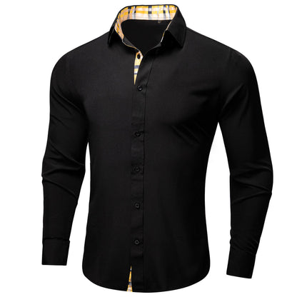 Black With Yellow Plaid Edge Men's Solid Dress Shirt shirt    - Sophisticated Gentlemen