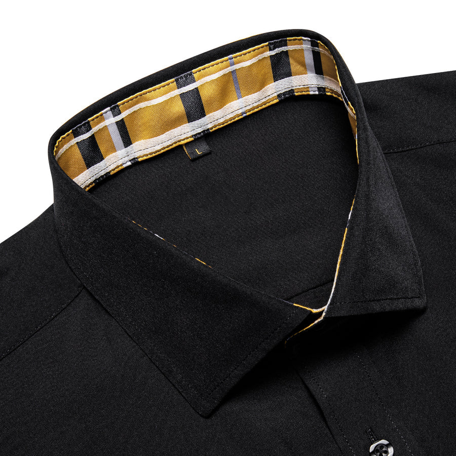 Black With Yellow Plaid Edge Men's Solid Dress Shirt shirt    - Sophisticated Gentlemen