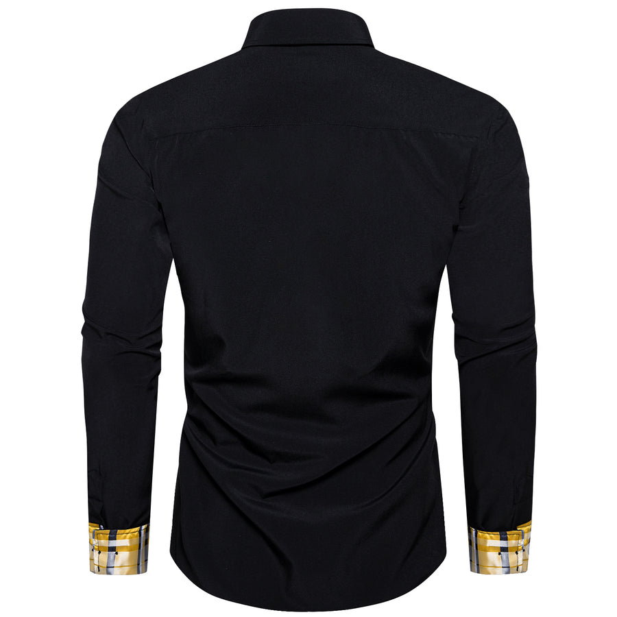 Black With Yellow Plaid Edge Men's Solid Dress Shirt shirt    - Sophisticated Gentlemen