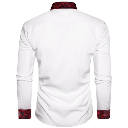 White Shirt with Red Paisley Accent shirt    - Sophisticated Gentlemen
