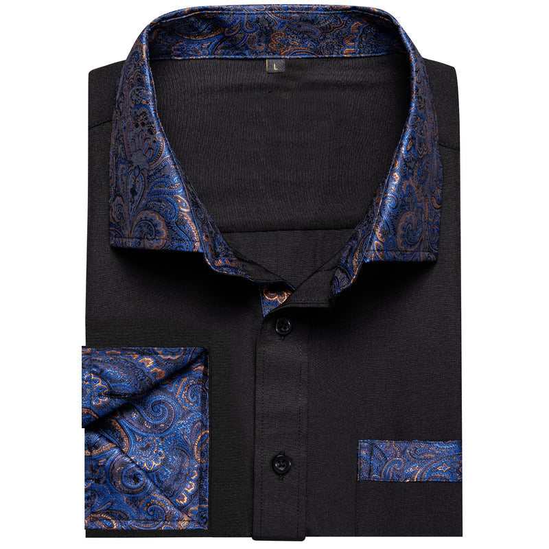 Black With Blue Paisley Edge Men's Solid Dress Shirt shirt    - Sophisticated Gentlemen