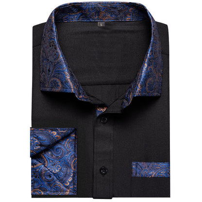 Black With Blue Paisley Edge Men's Solid Dress Shirt shirt    - Sophisticated Gentlemen
