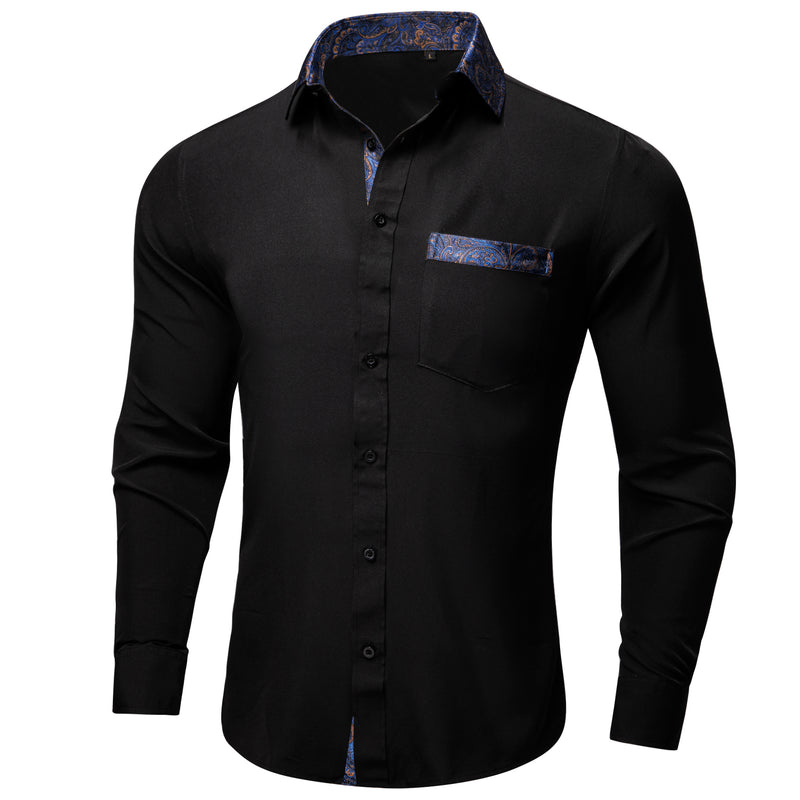 Black With Blue Paisley Edge Men's Solid Dress Shirt shirt    - Sophisticated Gentlemen