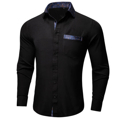 Black With Blue Paisley Edge Men's Solid Dress Shirt shirt    - Sophisticated Gentlemen