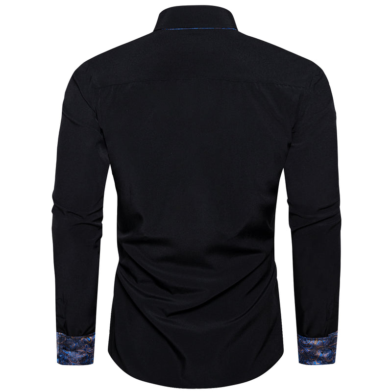 Black With Blue Paisley Edge Men's Solid Dress Shirt shirt    - Sophisticated Gentlemen