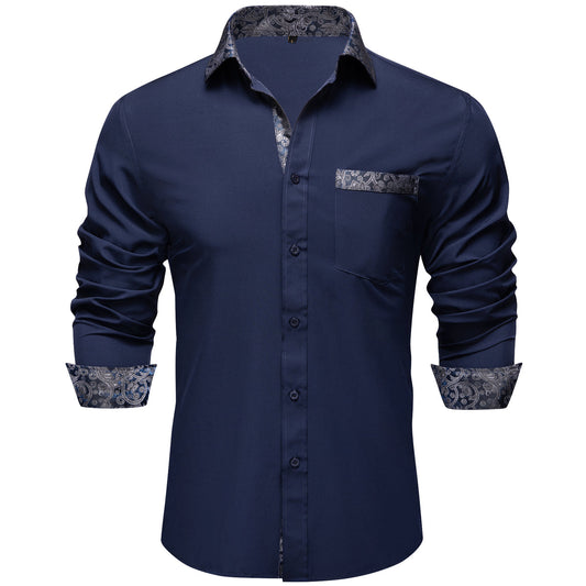 Blue Shirt With Paisley Accent shirt S   - Sophisticated Gentlemen