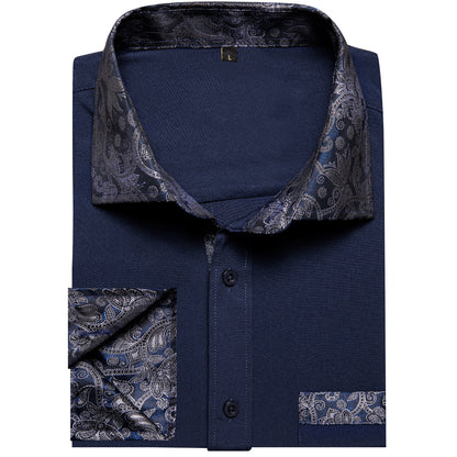 Blue Shirt With Paisley Accent shirt    - Sophisticated Gentlemen