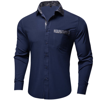 Blue Shirt With Paisley Accent shirt    - Sophisticated Gentlemen