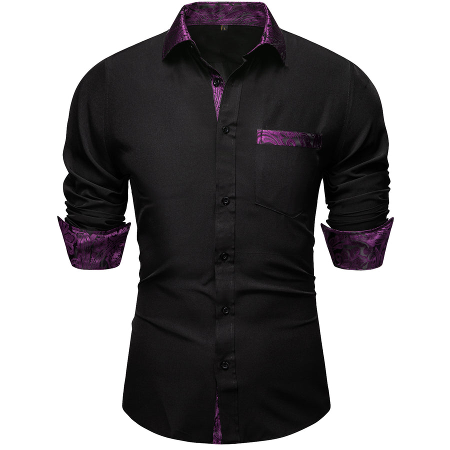 Black and Purple Paisley Solid Dress Shirt shirt    - Sophisticated Gentlemen