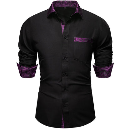Black and Purple Paisley Solid Dress Shirt shirt    - Sophisticated Gentlemen
