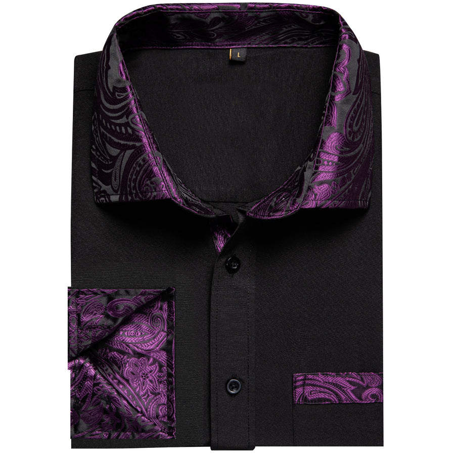 Black and Purple Paisley Solid Dress Shirt shirt    - Sophisticated Gentlemen