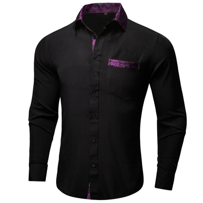 Black and Purple Paisley Solid Dress Shirt shirt    - Sophisticated Gentlemen