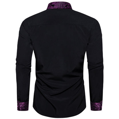 Black and Purple Paisley Solid Dress Shirt shirt    - Sophisticated Gentlemen