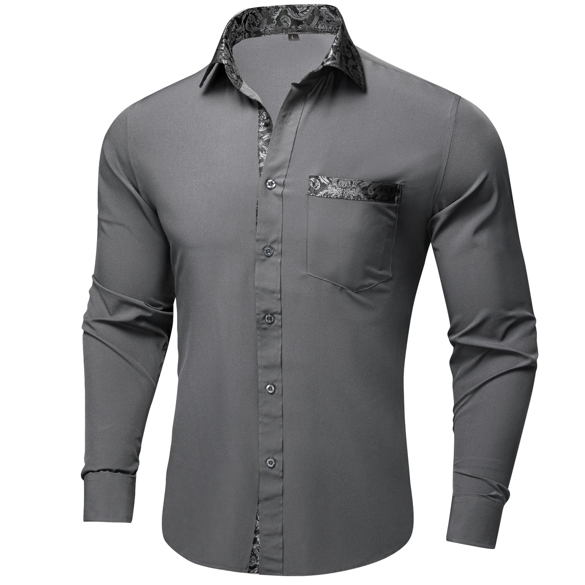 Gray Shirt with Black Paisley Accent shirt S   - Sophisticated Gentlemen