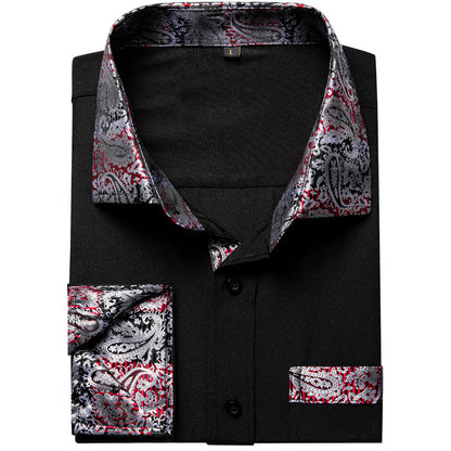 Black With Silver Paisley Edge Men's Solid Dress Shirt shirt    - Sophisticated Gentlemen