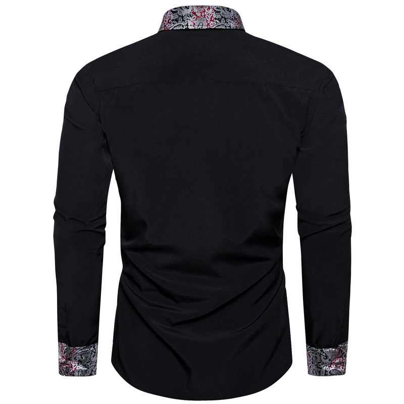 Black With Silver Paisley Edge Men's Solid Dress Shirt shirt    - Sophisticated Gentlemen