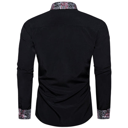 Black With Silver Paisley Edge Men's Solid Dress Shirt shirt    - Sophisticated Gentlemen