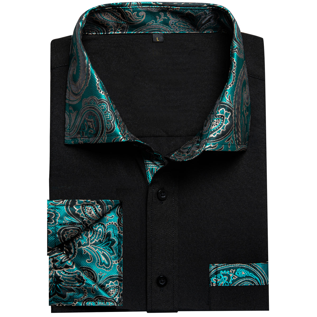 Black Dress Shirt With Lake Blue Floral Accent shirt    - Sophisticated Gentlemen