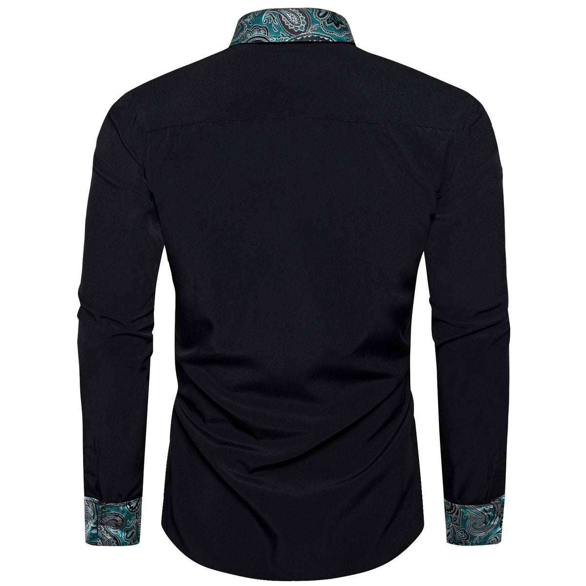 Black Dress Shirt With Lake Blue Floral Accent shirt    - Sophisticated Gentlemen