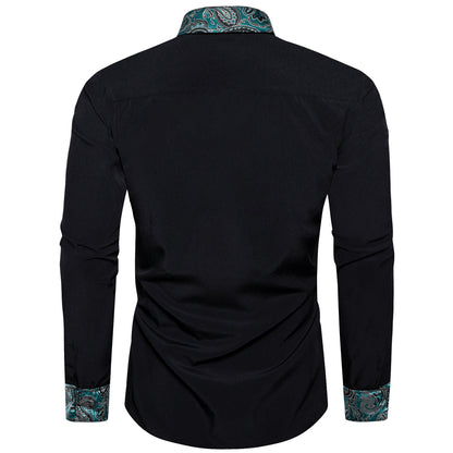 Black Dress Shirt With Lake Blue Floral Accent shirt    - Sophisticated Gentlemen