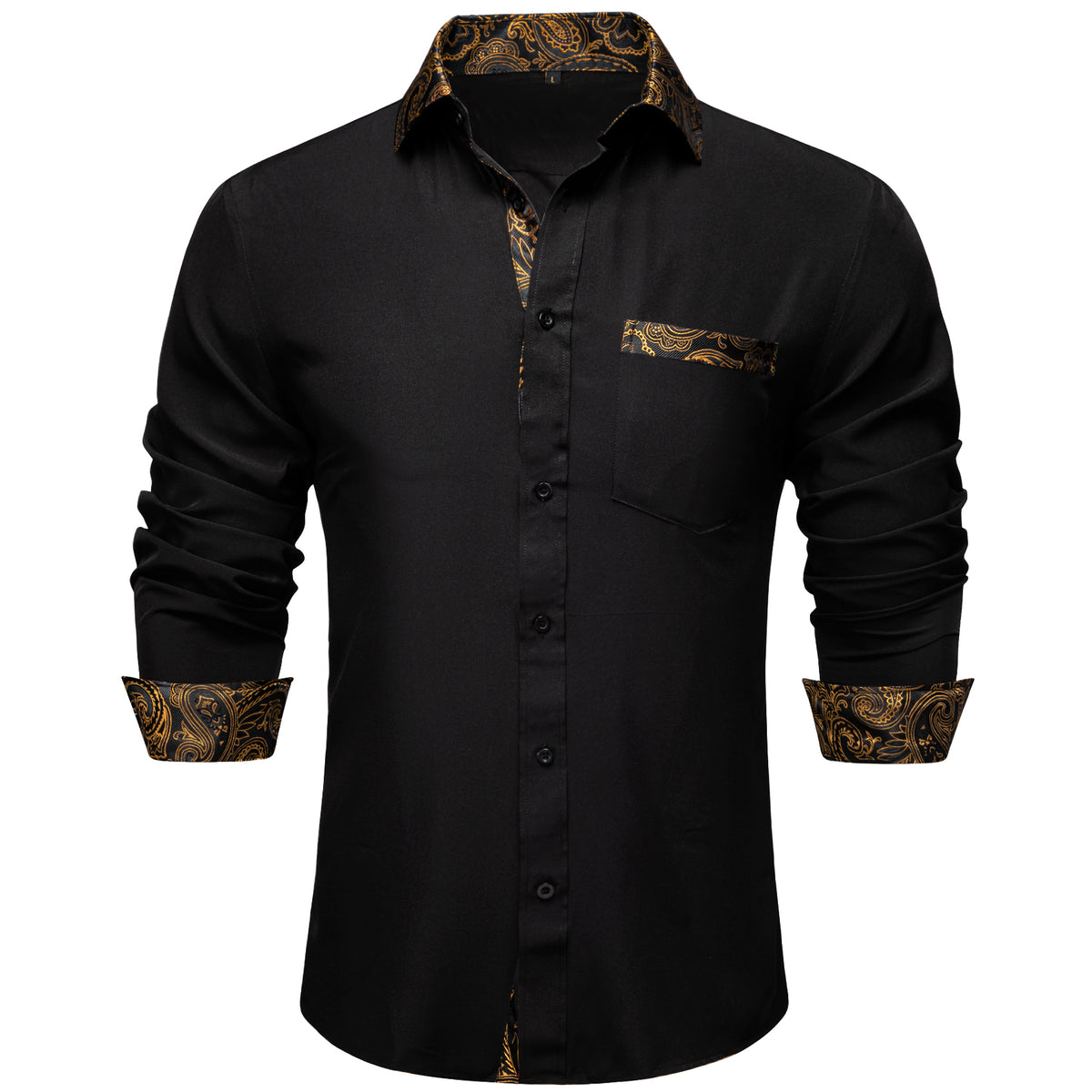 Black Dress Shirt With Gold Paisley Accent shirt    - Sophisticated Gentlemen