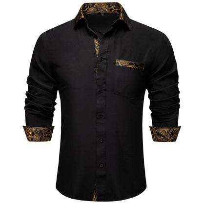 Black Dress Shirt With Gold Paisley Accent shirt    - Sophisticated Gentlemen