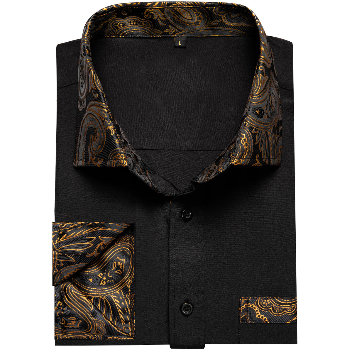 Black Dress Shirt With Gold Paisley Accent shirt    - Sophisticated Gentlemen
