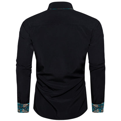 Black Dress Shirt With Gold Paisley Accent shirt    - Sophisticated Gentlemen