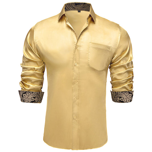 Golden Shirt with Black Paisley Accent shirt S   - Sophisticated Gentlemen