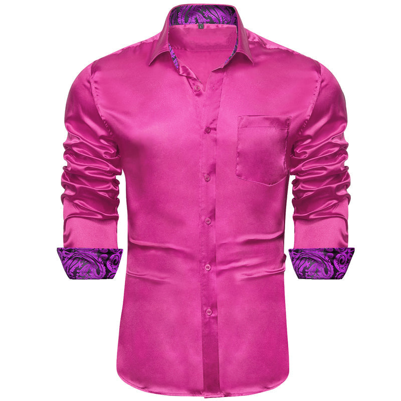 Rose Red With Purple Paisley Edge Dress Shirt shirt S   - Sophisticated Gentlemen