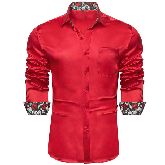 Red With Black Floral Edge Dress Shirt shirt S   - Sophisticated Gentlemen